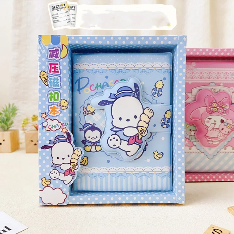 Sanrio Notebook Kawaii Mymelody Kuromi Cinnamoroll Japanese Student Cartoon Gift Box Pressure Reducing Magnetic Buckle Notebook