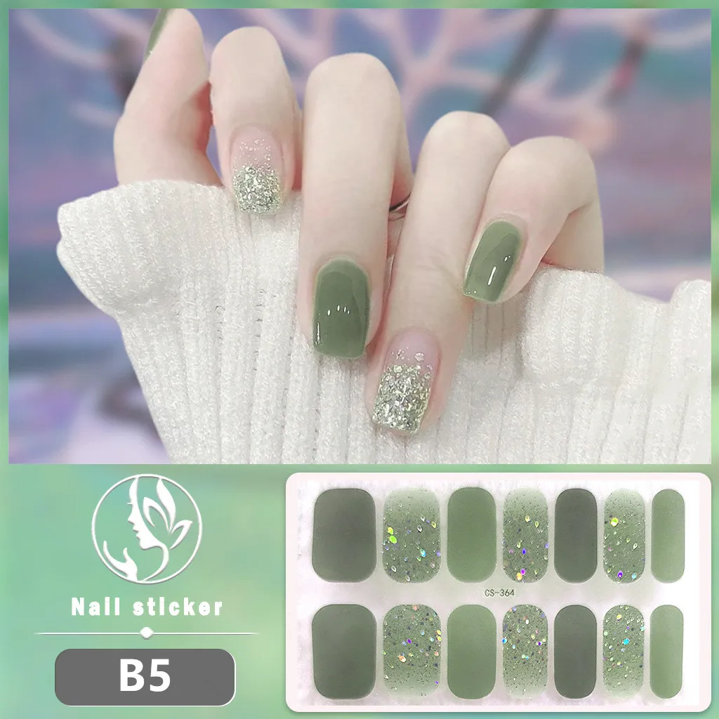 สติกเกอร์ติดเล็บลายกลิตเตอร์สีชมพู แบบไม่ต้องอบ สไตล์ฝรั่งเศส สีพื้น ติดแน่น ปิดเต็มเล็บ แบบแถบเลื่อน สำหรับตกแต่งเล็บเอง