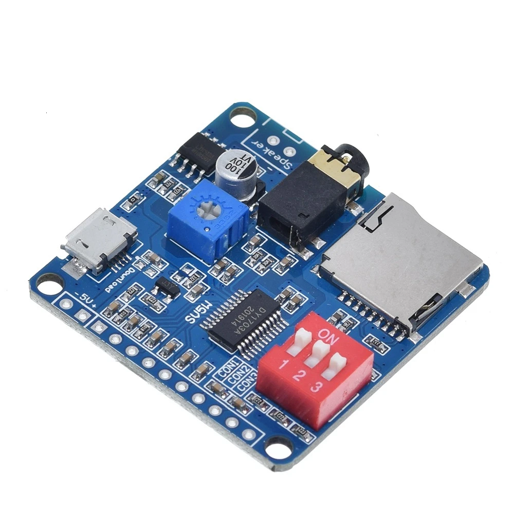 8M Storage 5W Class D Amplifier Voice Sound Playback MP3 Player Module with UART I/O Trigger for DIY Projects DY-SV8F SD/TF Card