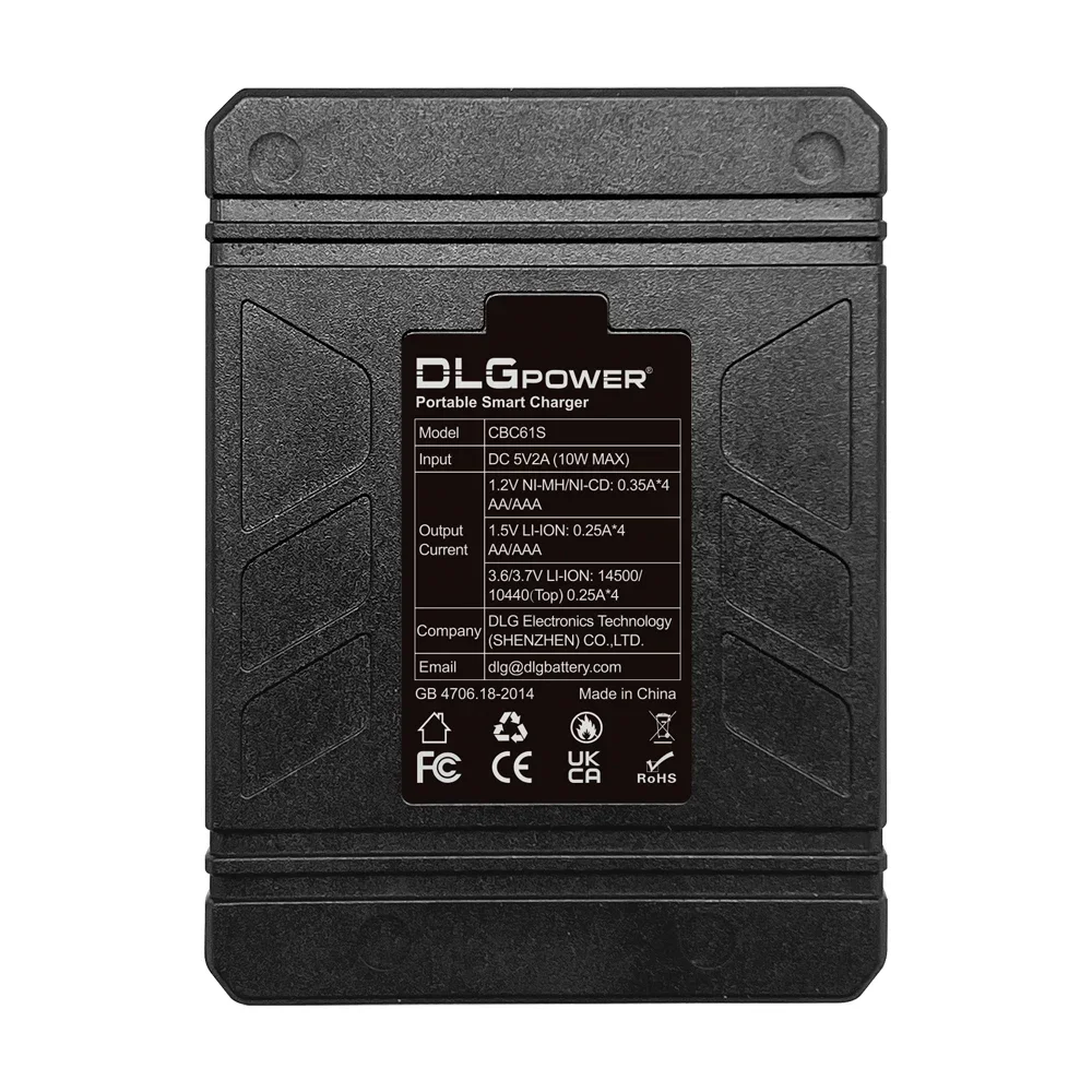 DLGpower 4-bay battery charger can recharge 1.2V NI-MH/NI-CD/1.5V LI-ION and 3.7V 14500/10440 batteries.