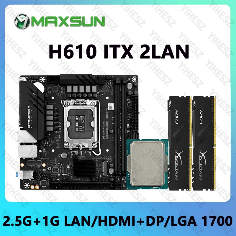 H610 ITX Motherboard Set With Core 12th/13th Gen CPU 2*16GB 32GB 3200Mhz DDR4 Memory Support 2LAN MS-Challenger DIY Kit