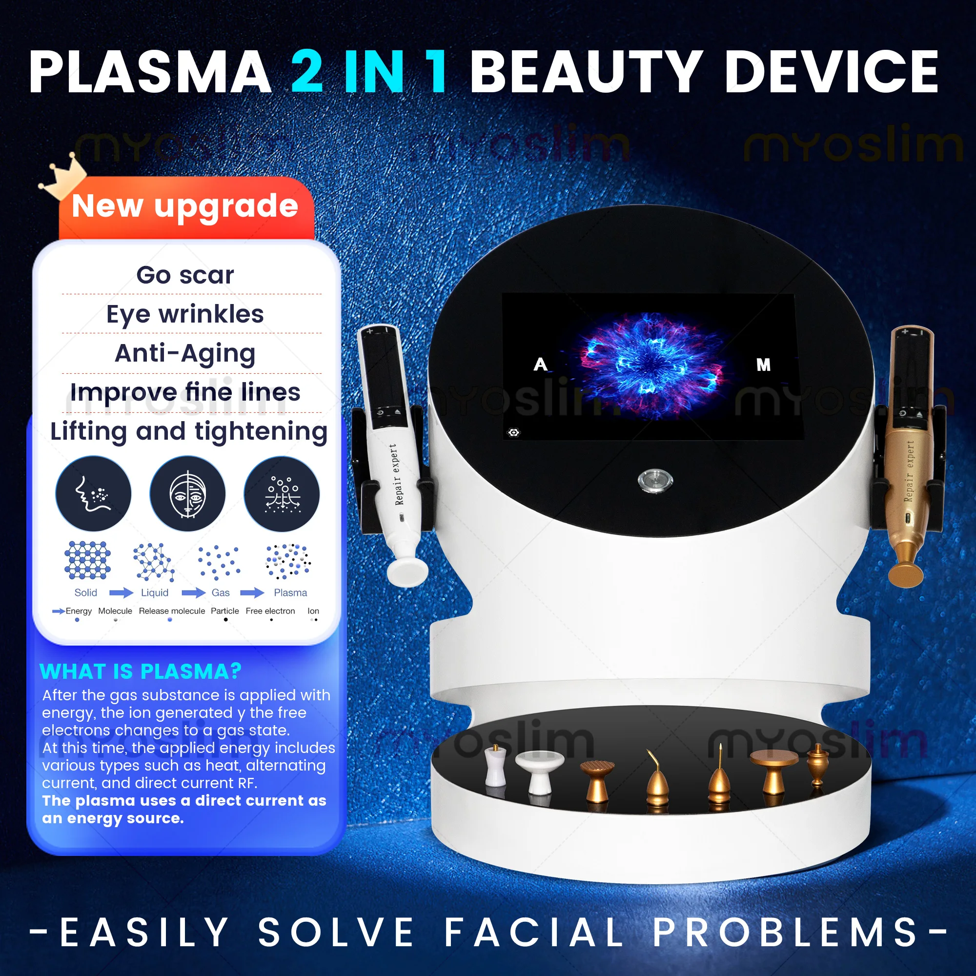Appareil de beauté 2 en 1 à plasma d'ozone, machine de lifting du visage, resserrement de la peau, élimination des cicatrices d'acné et des rides, appareil facial à plasma