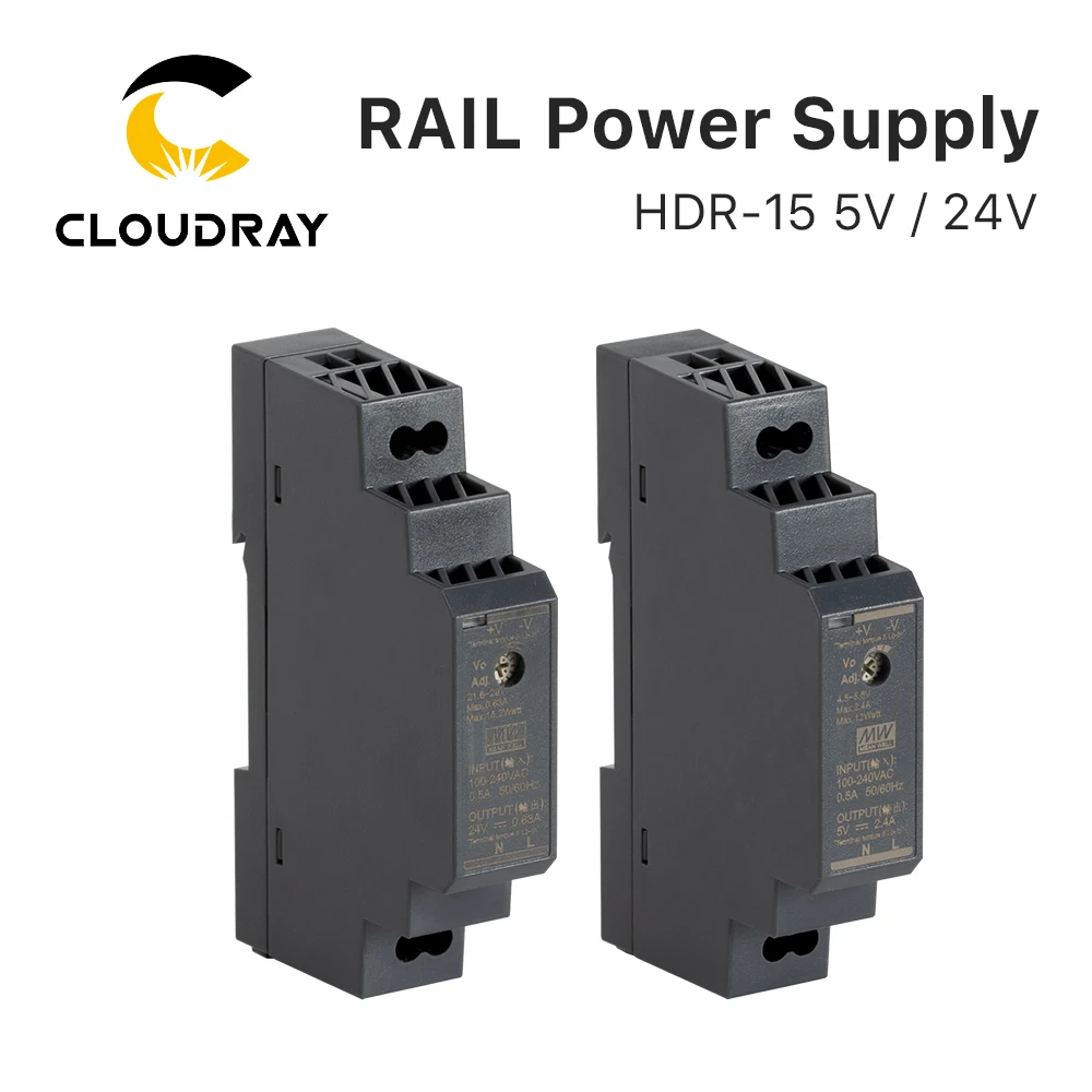 Cloudray Original Mean Well HDR-15 30 60 series DC 5V 24V Ultra Slim Step Shape DIN Rail Power Supply