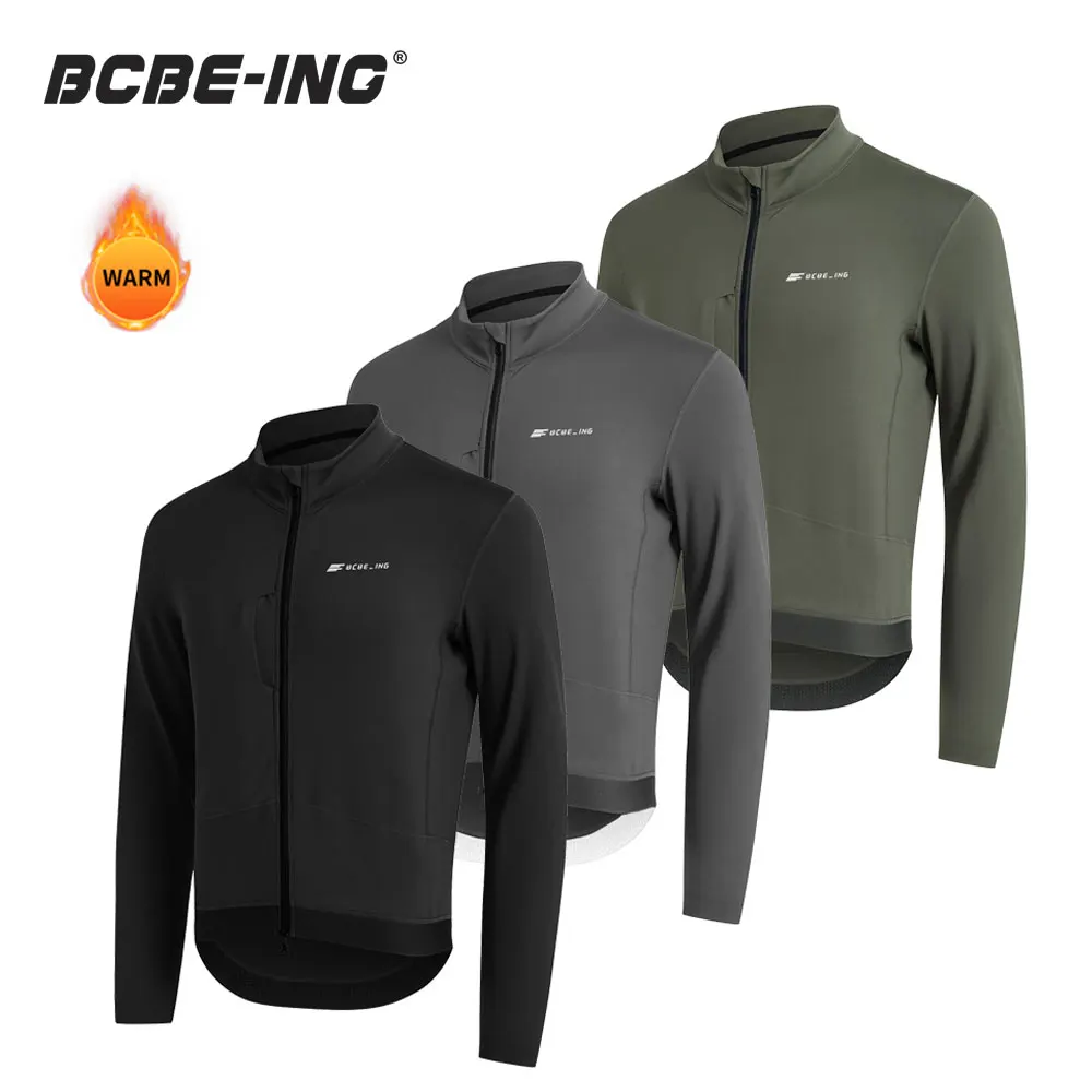 

BCBE-ING Men's Cycling Jersey Long Sleeve Winter&Autumn Thermal Fleece Cycling Jersey Warm Road Bike MTB Shirts Chest Zip Pocket