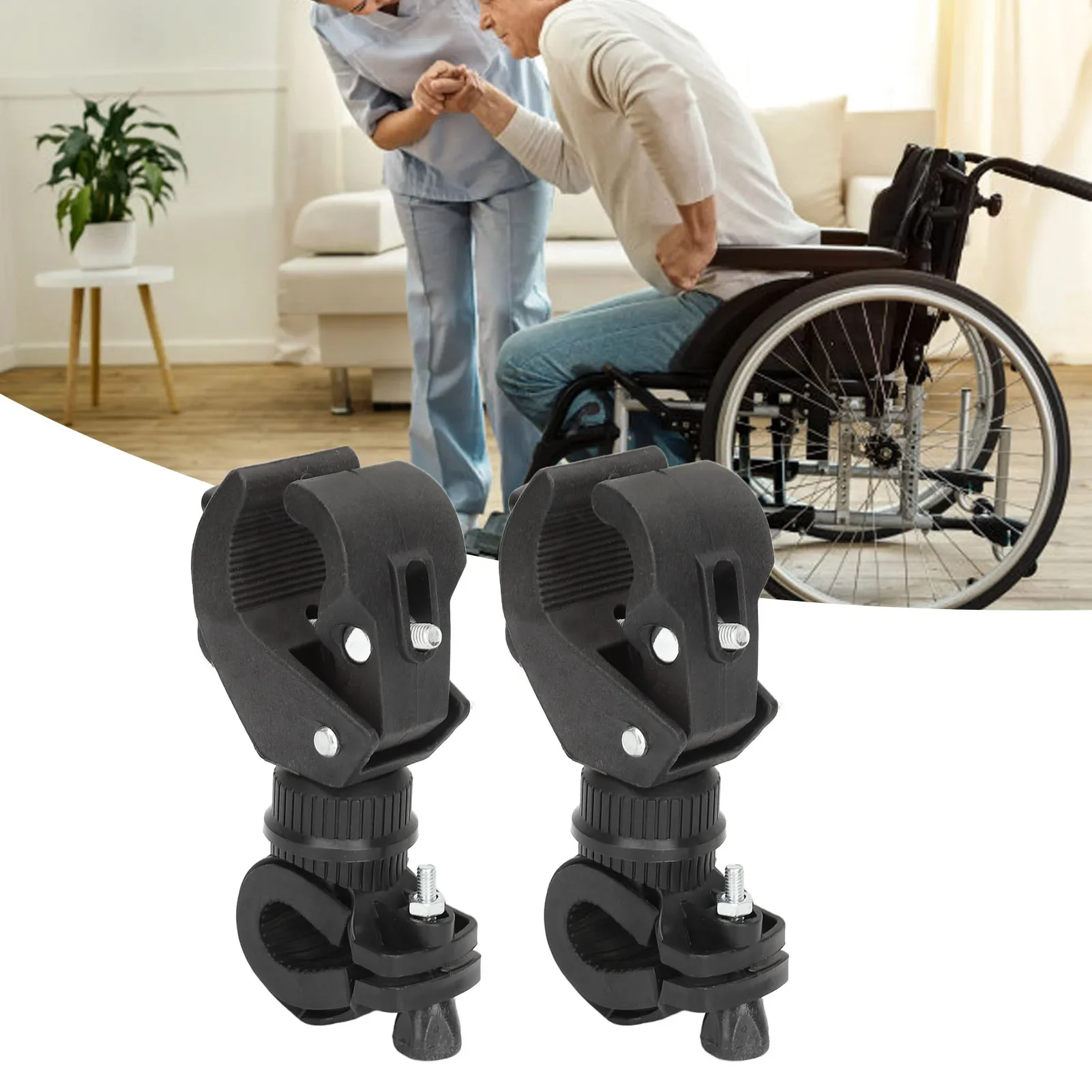 2 Sets Cane Holder 360 Degrees Rotating Universal Crutch Walking Stick Bracket Accessories for Wheelchair