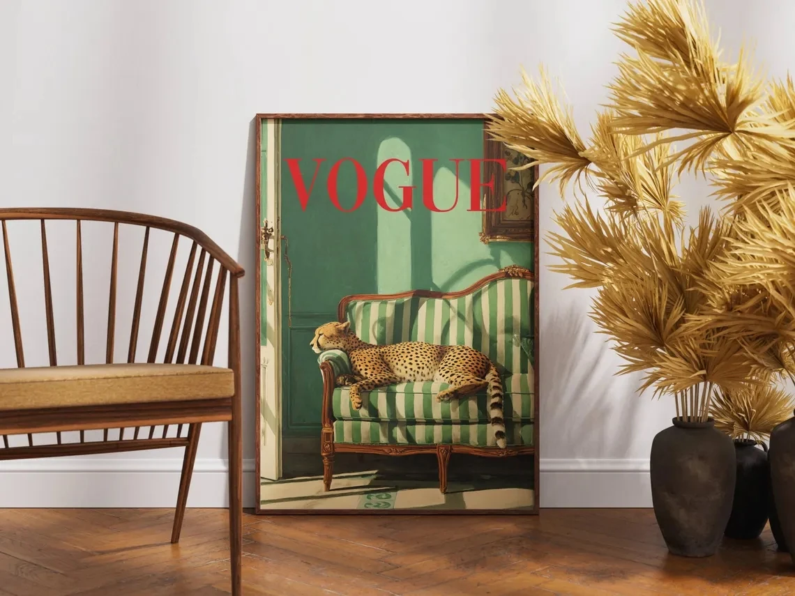 Vintage Animal Wall Art Fashion Magazine Leopard Picture Vintage Poster Fashion Canvas Print Living Room Home Decor Artwork