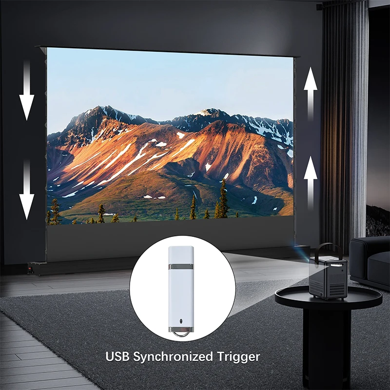 92-120 Inch CBSP ALR Projector Screen Smart Voice Control 16:9 8K Electric UST Floor Rising Projector Screen