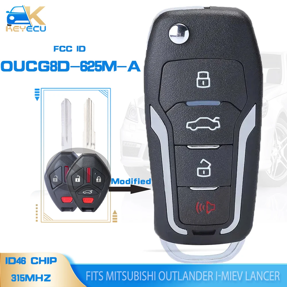 KEYECU OUCG8D-625M-A 315MHz ID46 Modified Remote Key FOB for fit Mitsubishi Outlander i-MiEV Lancer 2007-2016 , PN: 6370A148