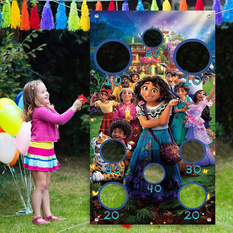 Disney Encanto Mirabel Toss Game Banner con bolsas de frijol para niños y adultos, suministros para fiestas de cumpleaños, actividades, decoración