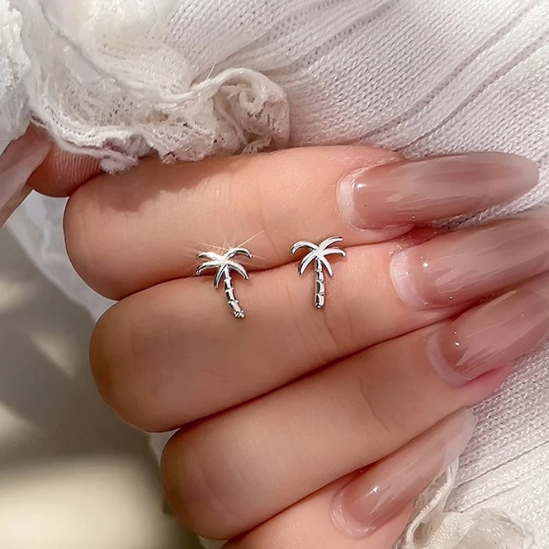 

MEETSOFT 925 Sterling Silver Geometric Summer Coconut Tree Stud Earring for Women Fine Jewelry High Luxury Vintage Accessories