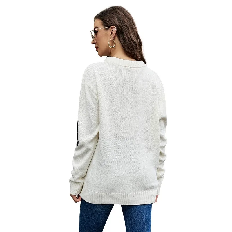 Maglione lavorato a maglia da donna in tinta unita stile pigro Lettera Jacquard girocollo maglione casual a maniche lunghe allentato autunno/inverno 2025