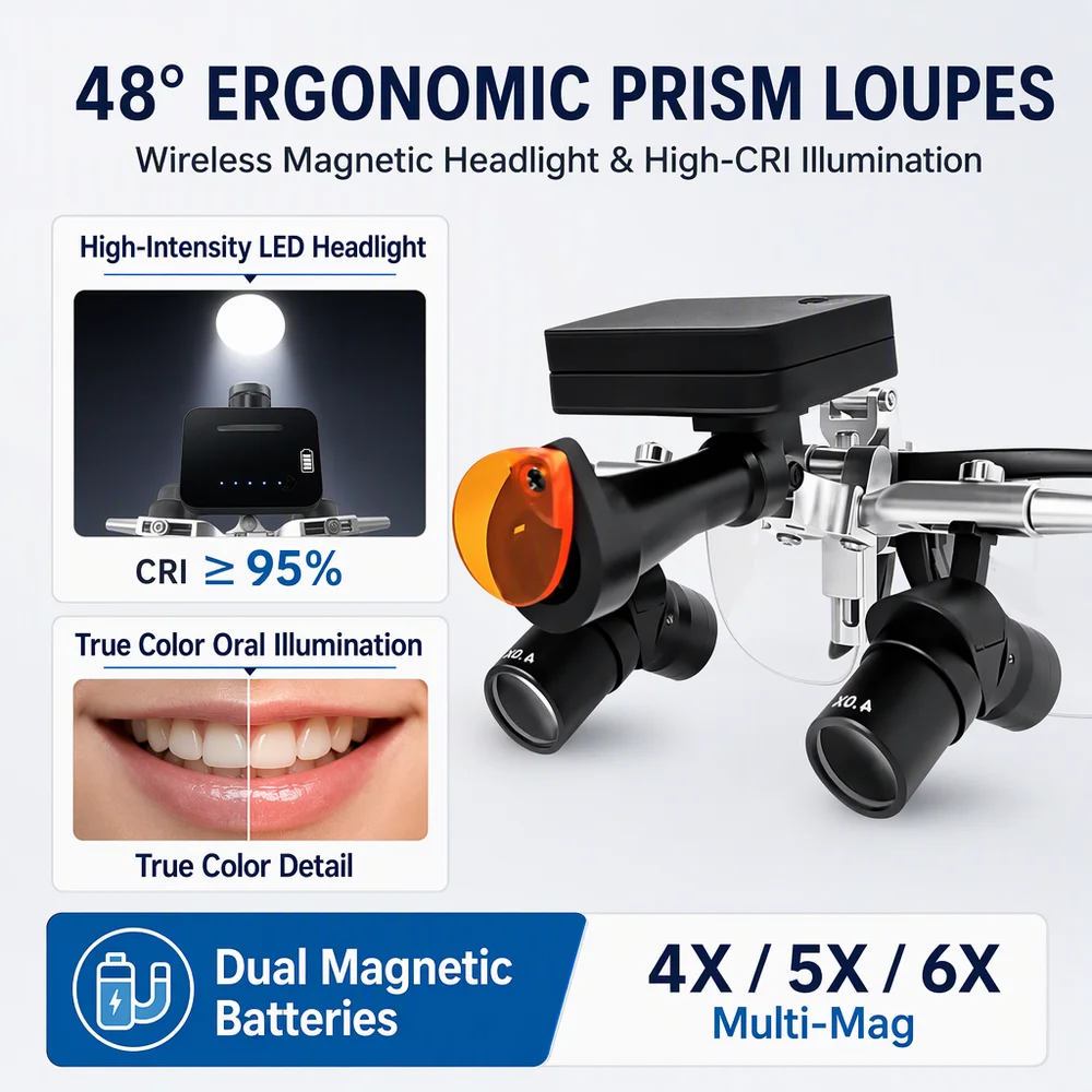 VV Rechargeable Wireless Dental LED Headlight Clip-On Design with Optical Filter Compatible with Loupes & Surgical Magnifier