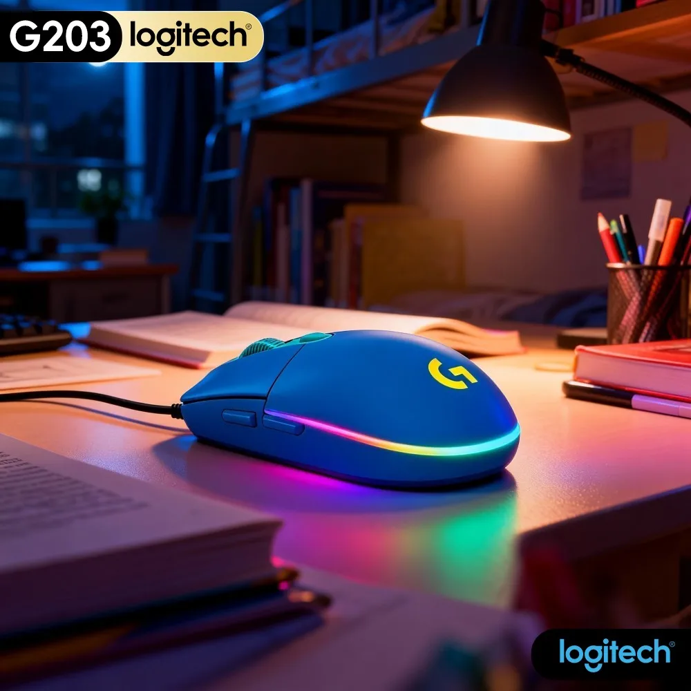 Logitech G203 Wired Gaming Mouse Dependable Signal Bright RGB Responsive Keys USB For Pc Office