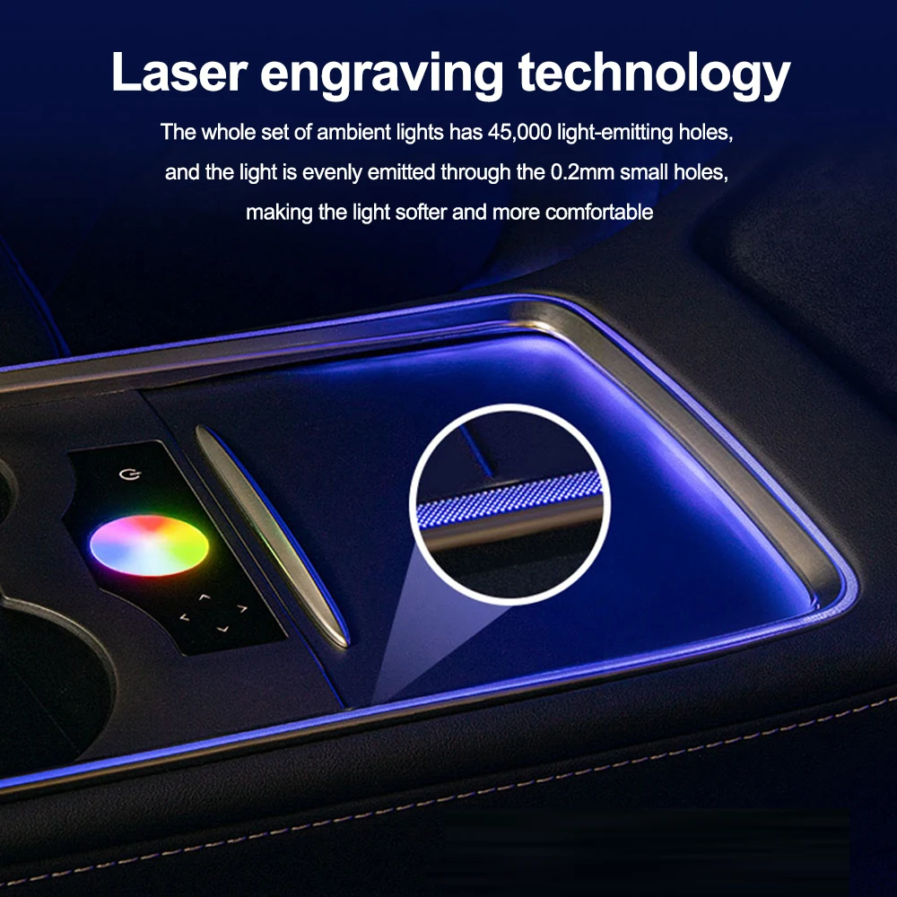 Incisione Laser decorare Inter Lamp Touch Control luce ambientale per Tesla Model 3 Model Y 2021-22 Car Center Pillar Horn Cover