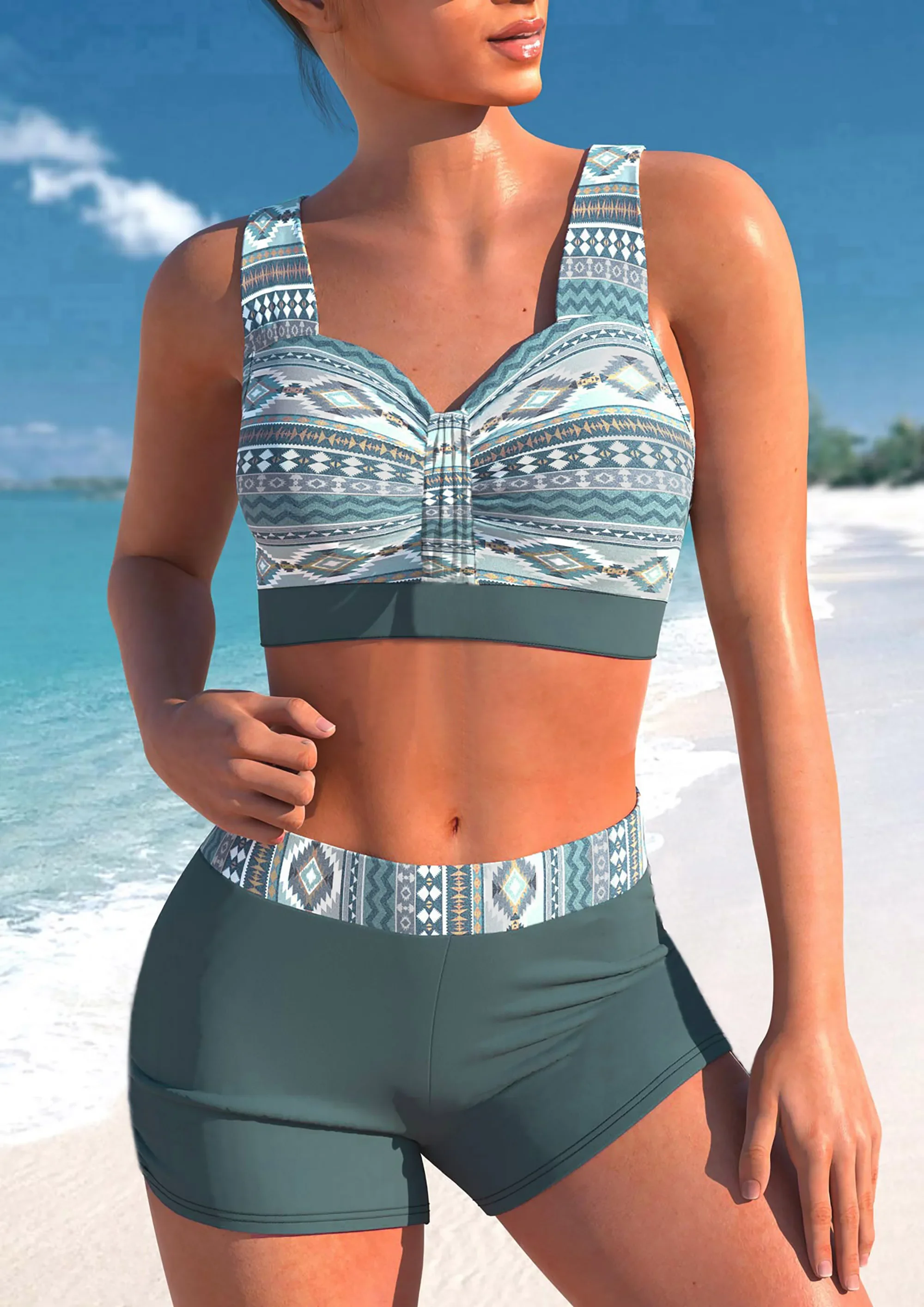 2023 Summer Two Piece Swimwear Beach Bikini Sexy Swimwear Set Summer Women\'s New Print Two Piece Bikini Beach Swimwear