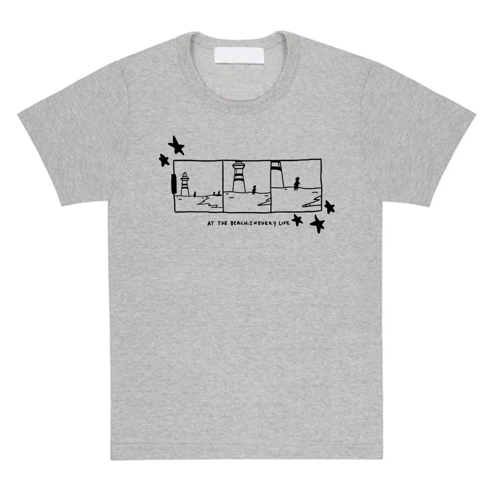 Gigi Perez Lighthouse Panel T-Shirt At The Beach, in Every Life Printing Tshirts Women CottonSummer O-neck T Shirt  Unisex Tees