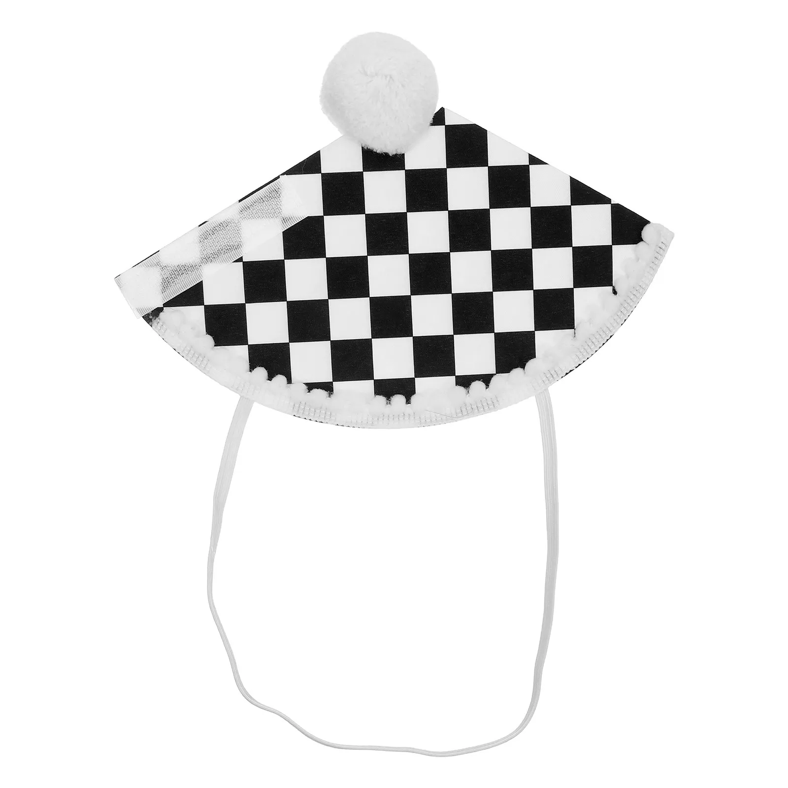 

Праздничная шапочка на первый день рождения в стиле гоночного автомобиля, черно-белая клетка, с помпонами, для мальчиков, украшение для вечеринки в гоночной тематике