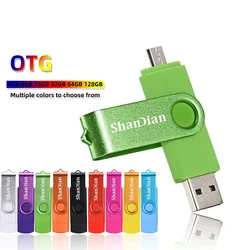 OTG Extensões de Telefone Pen Drive Real Capacity USB Flash Drives Logotipo Personalizado Grátis Memory Stick Com Chaveiro U Disk 64GB/32GB/16GB