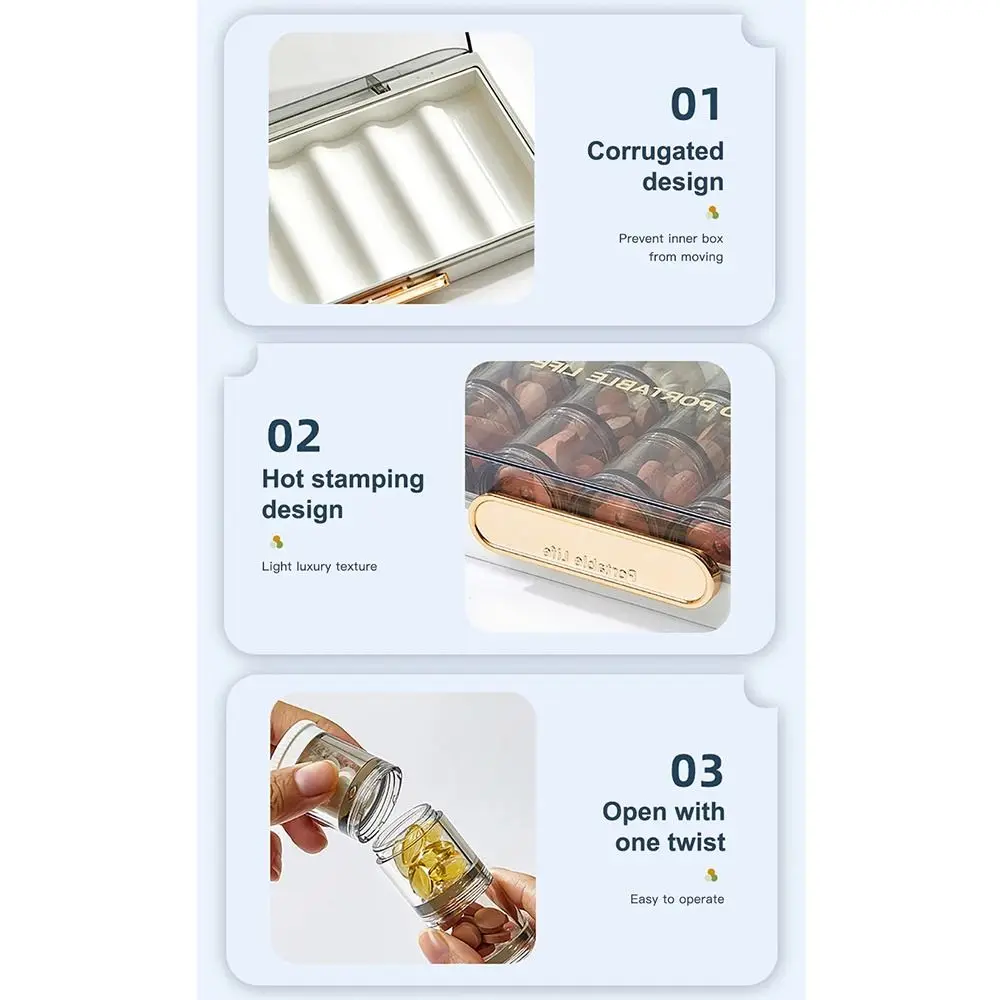 Mini Weekly Pill Organizer Box Reusable 7-Day 21-Grid Vitamin Storage Case Against Moisture Sealed Jewelry Storage Box Travel