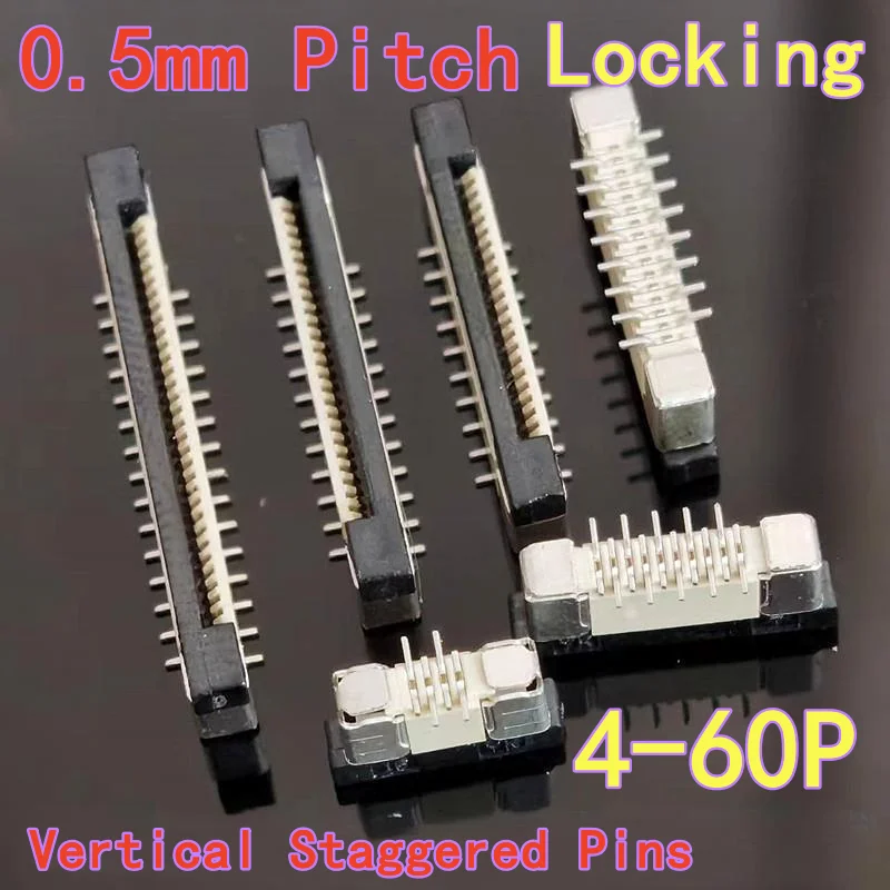 10 peças conector de soquete ffc/fpc de passo 0.5mm, travamento de passo de 0.5mm, pinos escalonados smd verticais 4p 6p/8p ~ 50p 60p