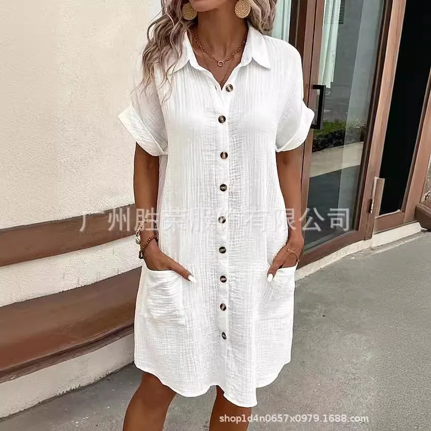 

Elegant Temperament Women's Dress Style Women's Spring Summer Solid Color Fashion Cardigan With Pocket Insert Comfortable Dress