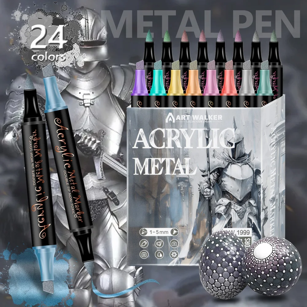 أقلام تحديد فنية من الأكريليك المعدني 12/24 لونًا - سريعة الجفاف ومقاومة للماء وناعمة |   للرسم اليدوي والإنشاء الفني والحرف اليدوية.