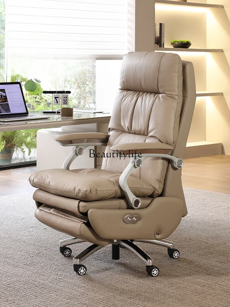 

pg45Genuine Leather Executive Chair Office Comfortable Long-Sitting Large Class Reclining Nap Home Study Office Chair