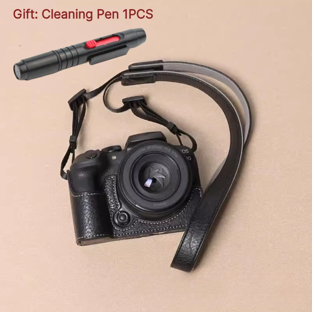 PU Leather Half Body Protector For Canon EOS R10 Protective case Micro-single camera bag, +1PCS Free Cleaning Pen
