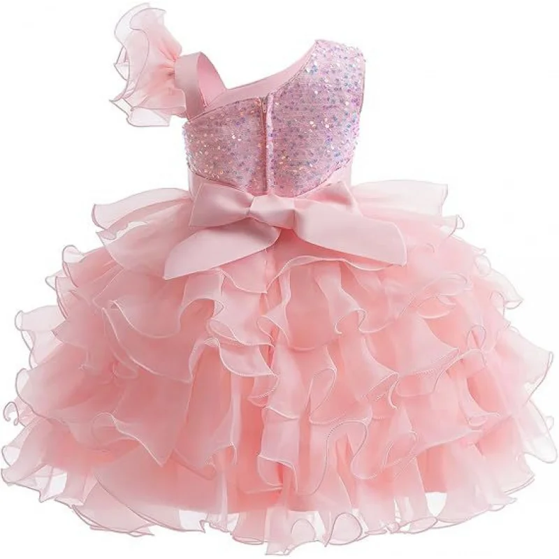 Girls' First Birthday Dress Little Princess Fairy Puff Dress2025New Cross-Border European and American Flower Girl Performance D