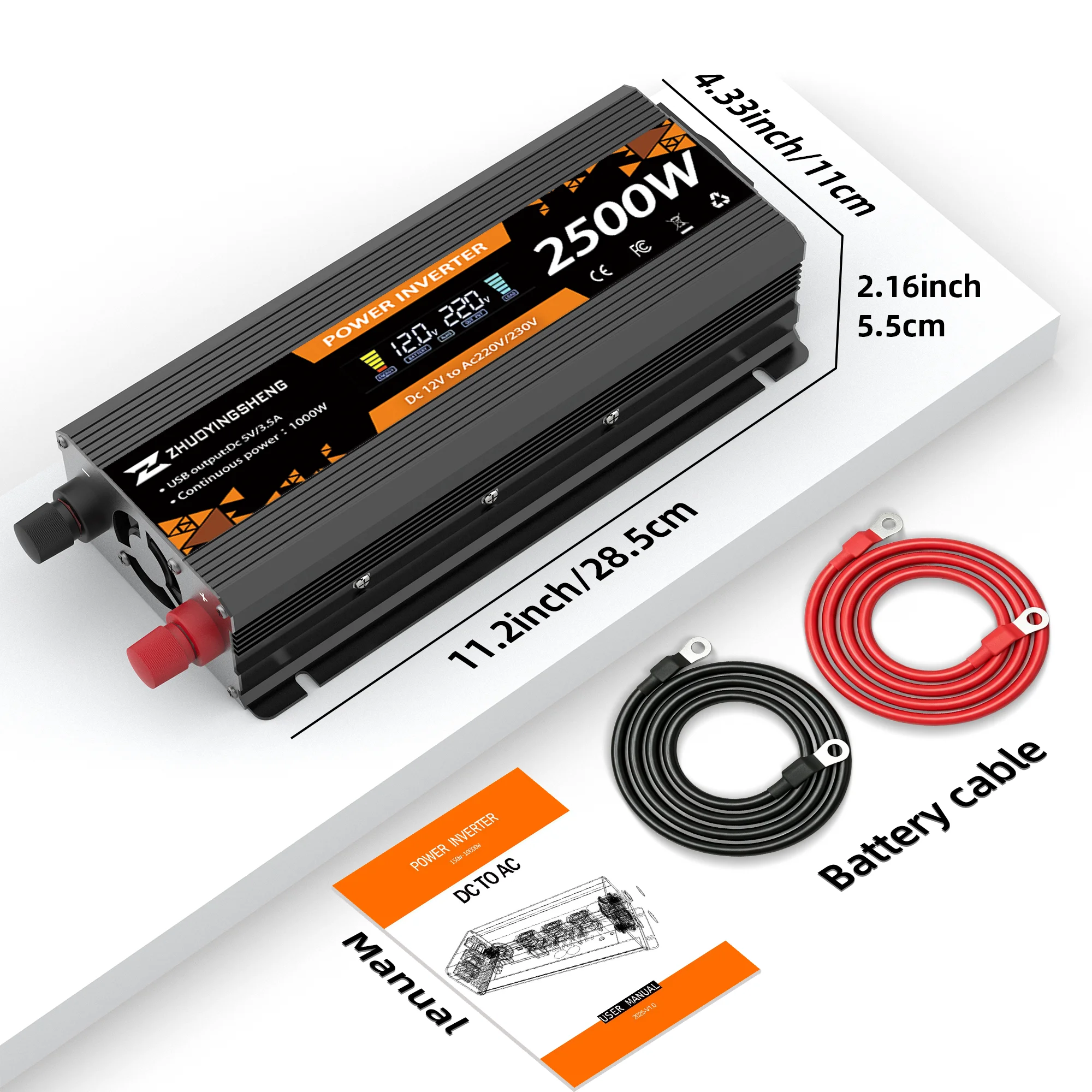 900W-2500W Power Inverter DC 12V to AC 230V 50Hz Power Inverter Charger Adapter European Standard or Socket