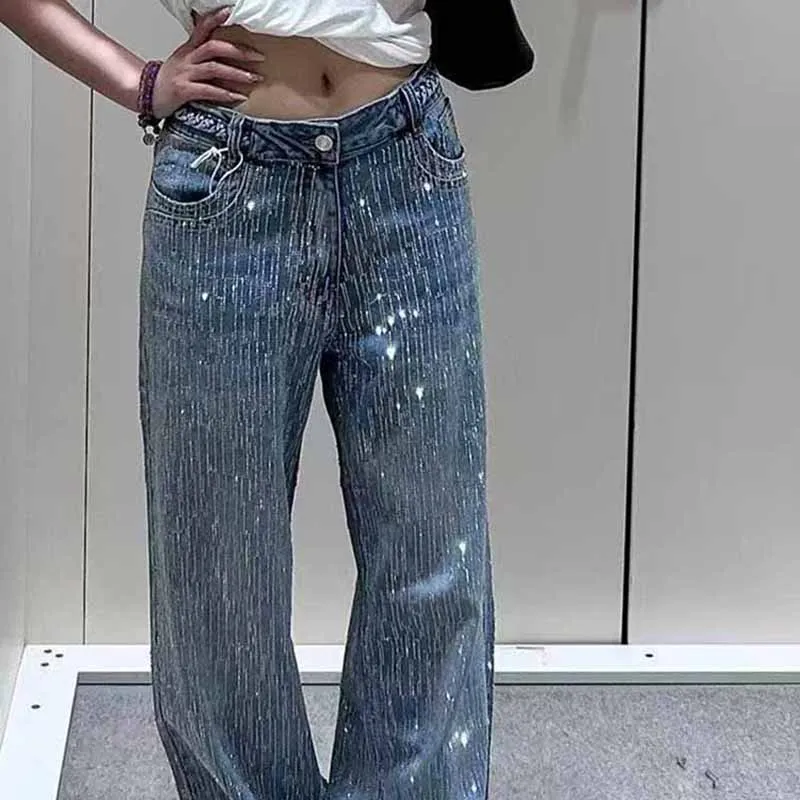 

Heavy Industry Gypsophila Paniculata Retro American Jeans Fall High Street Design High Waist Slim Straight Leg Loose Floor-Length