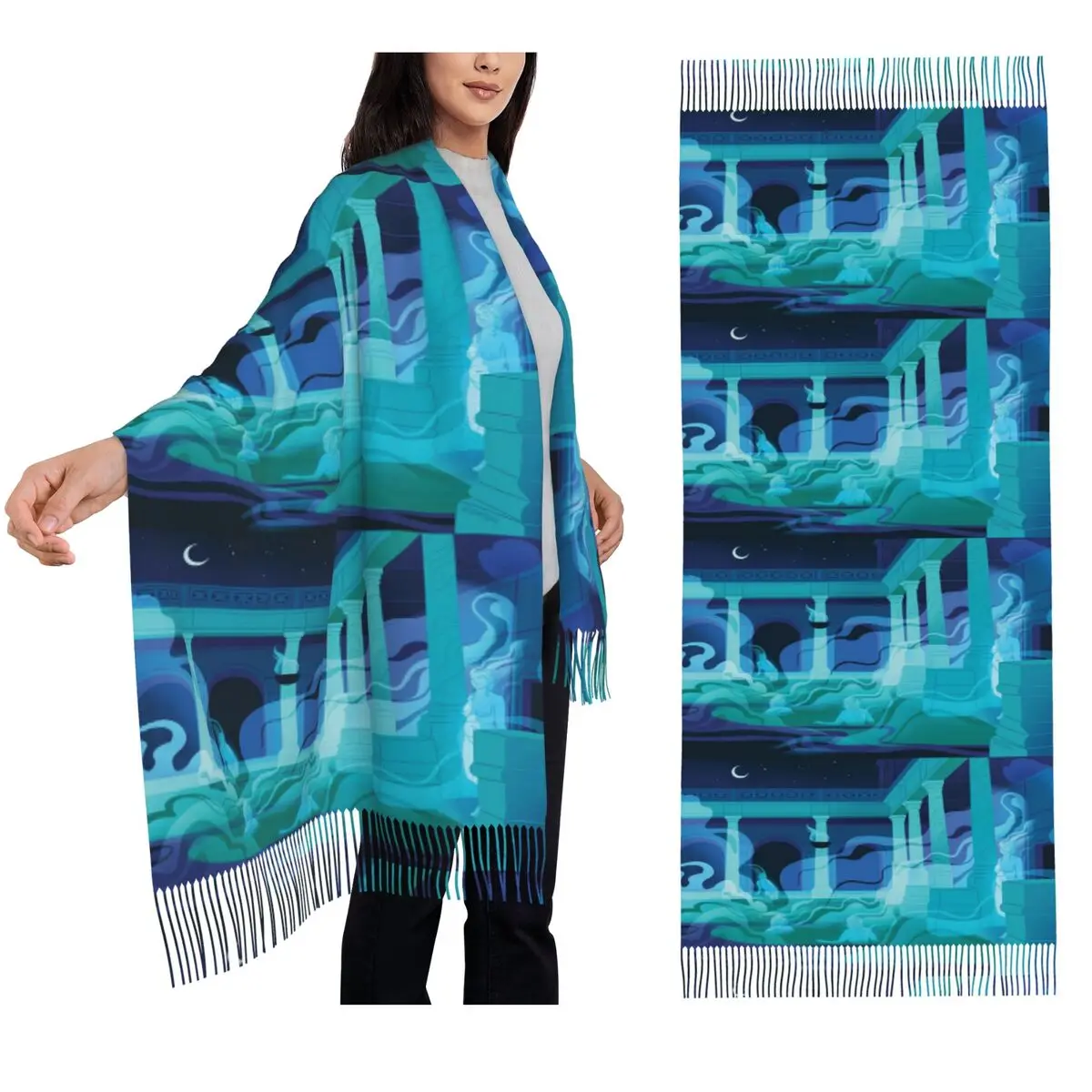 

Night At The Baths - Шарф цвета морской волны, шарфы с кисточками, женские мягкие теплые шали и накидки, большая осенне-зимняя шаль