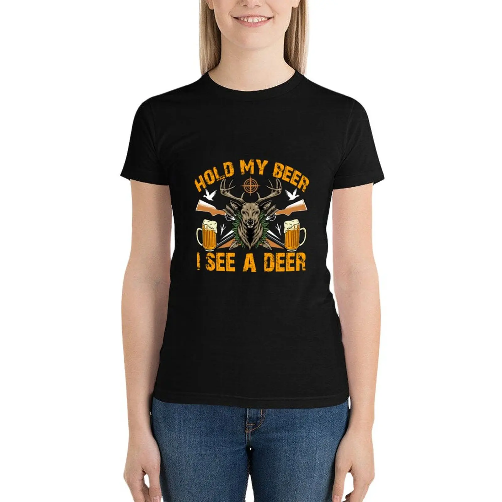 Hold my Beer i see a Deer T-Shirt summer tops Blouse graphics Top Women