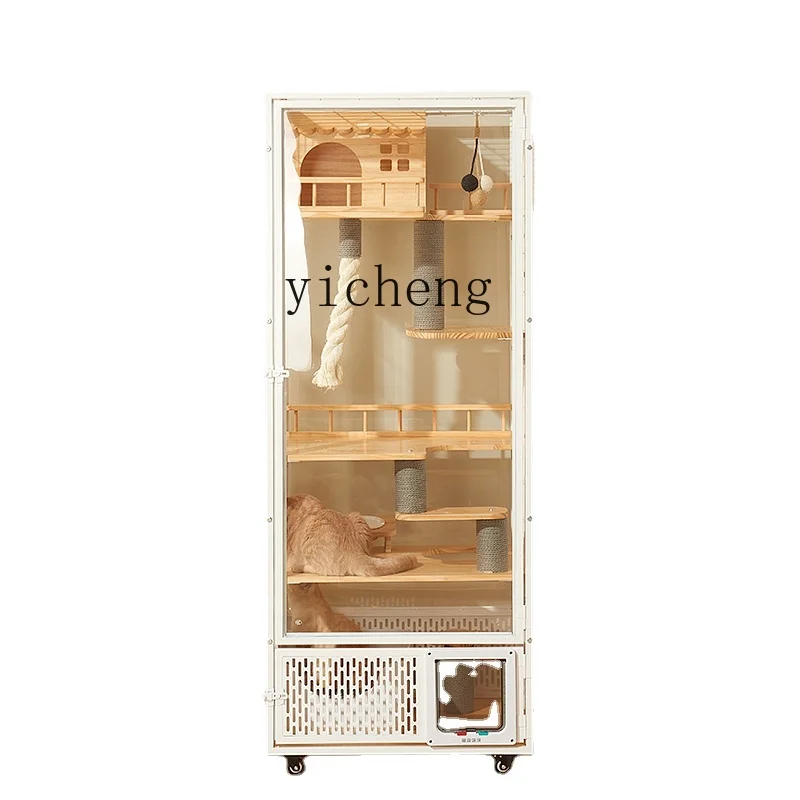 YY Household Small Apartment Cat Cage Indoor Luxury Cat House Panoramic Glass Cat Cabinet