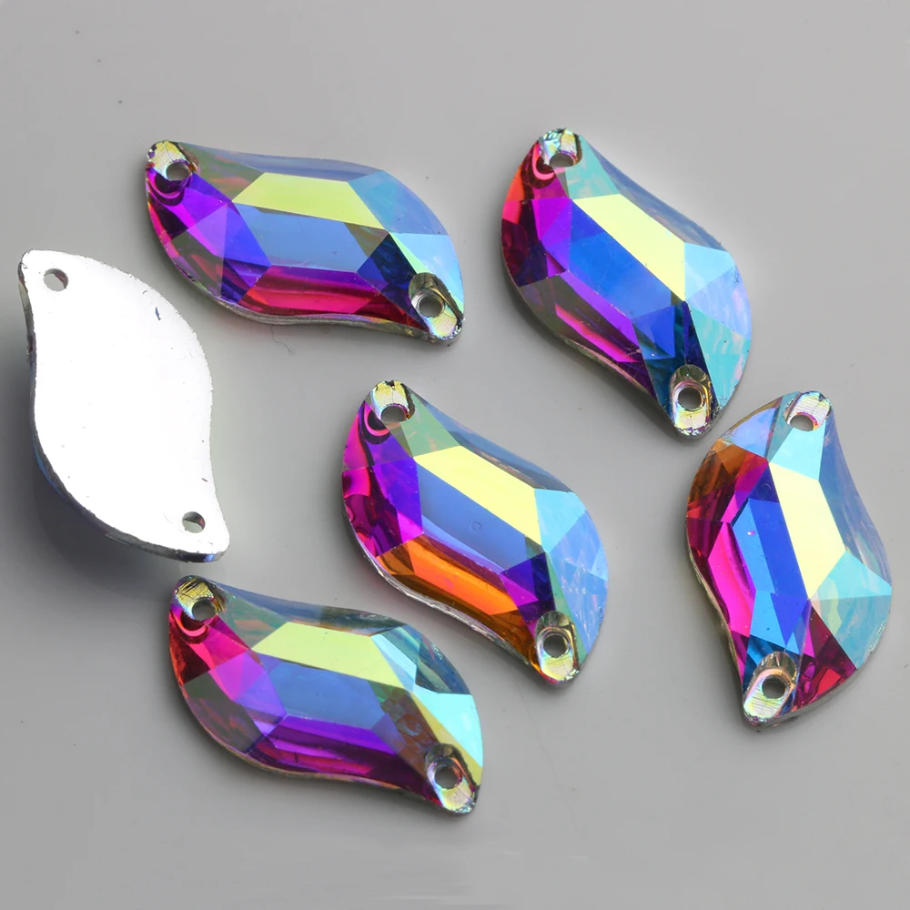 

6x12mm, 8x16mm, 10x20mm, 15x30mm Crystal AB / Clear AB Flat Back #3233 S-shaped Resin Sew On Stones