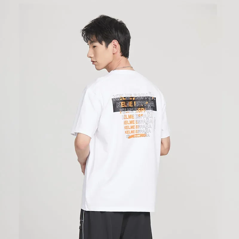 【KELME】Camiseta Casual Esportiva KELME, Novo Estilo de Verão, Camiseta Masculina de Algodão Confortável com Gola Redonda e Logo Grande Impresso, Manga Curta