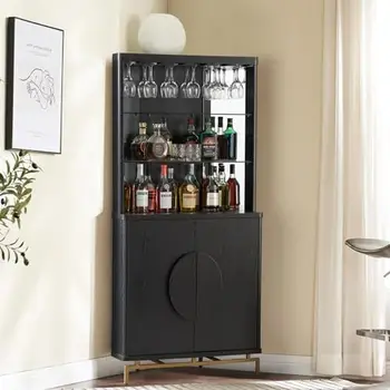 양주 캐비닛 금속 베이스 핸들 바 와인 보관 공간, 68 인치, 강력한 안정성, 현대적인 디자인, 기능적 분위기