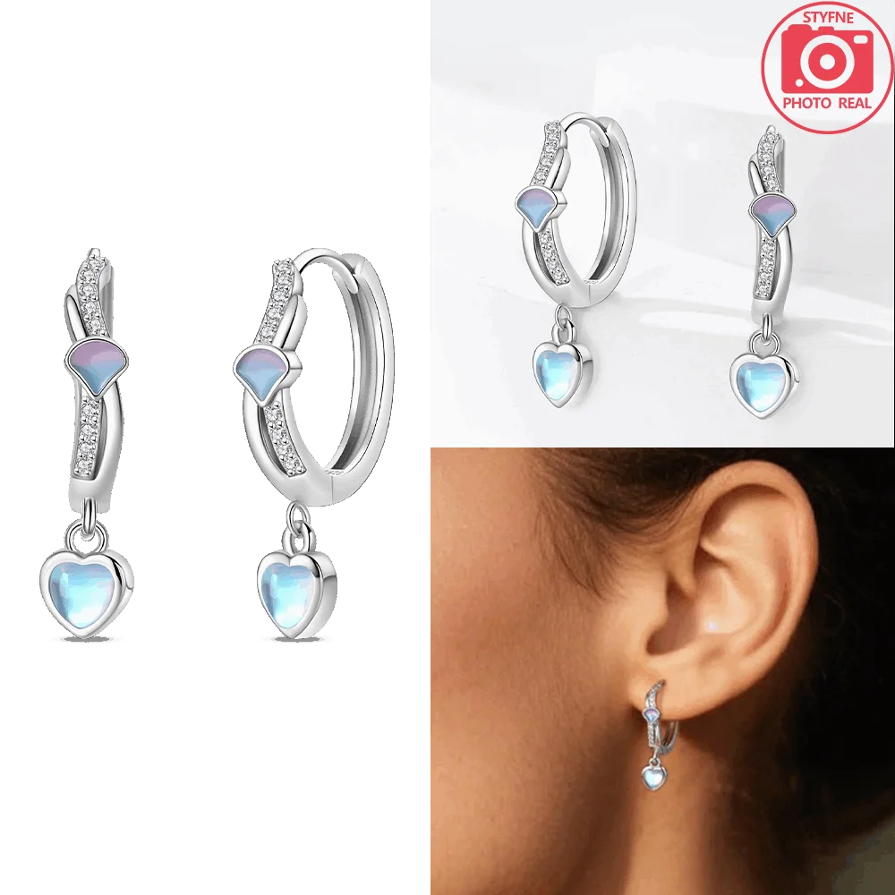Original 925 Silver Blue Petal Starfish Shell Fish Tail Stud Earrings Women's Ribbons Hoop Earrings Girlfriend Accessory Jewelry