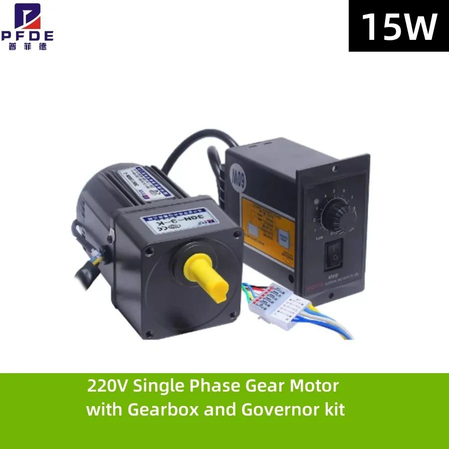 15W Single Phase Gear Motor AC Reduction Motor, Shaft Diameter 10mm  High Torque Electric 220V with Gearbox and Governor kit