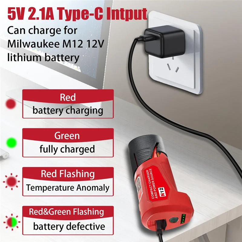 

AF89-N12 Адаптер источника питания для аккумулятора Milwaukee 12 В M12 Адаптер зарядного устройства с портом 12 В постоянного тока USB2.0