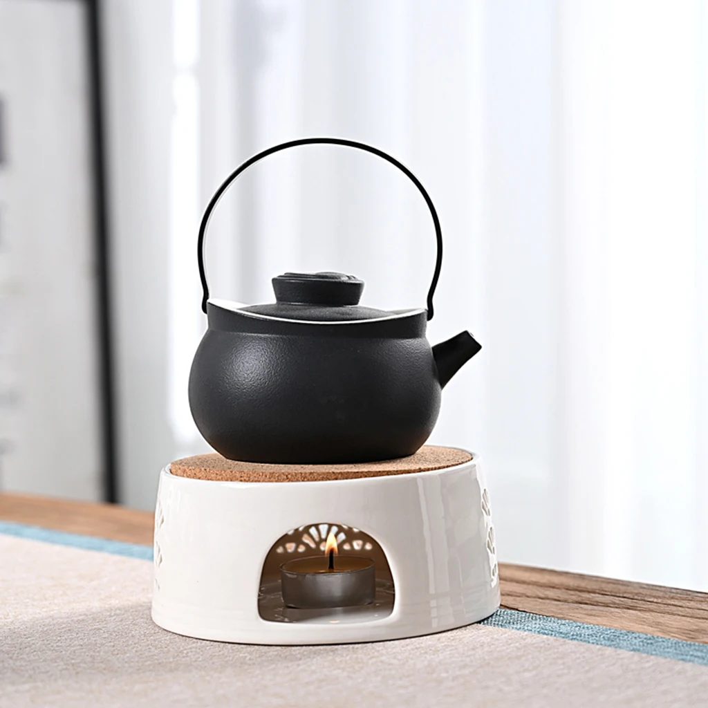 Ceramic Teapot Warmer, Teapot Warmer with Rubber Cork Cushion for Glass Teapots, Ceramic Teapot for Heating Tea, Coffee, Milk