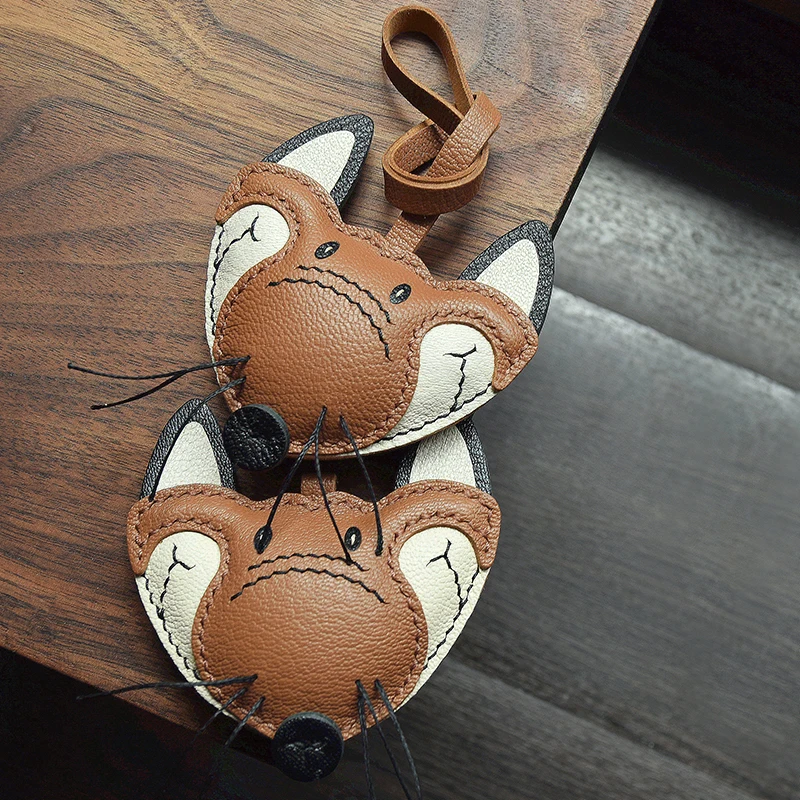 Fox original design fox leather handmade car key bag pendant personalized niche gift