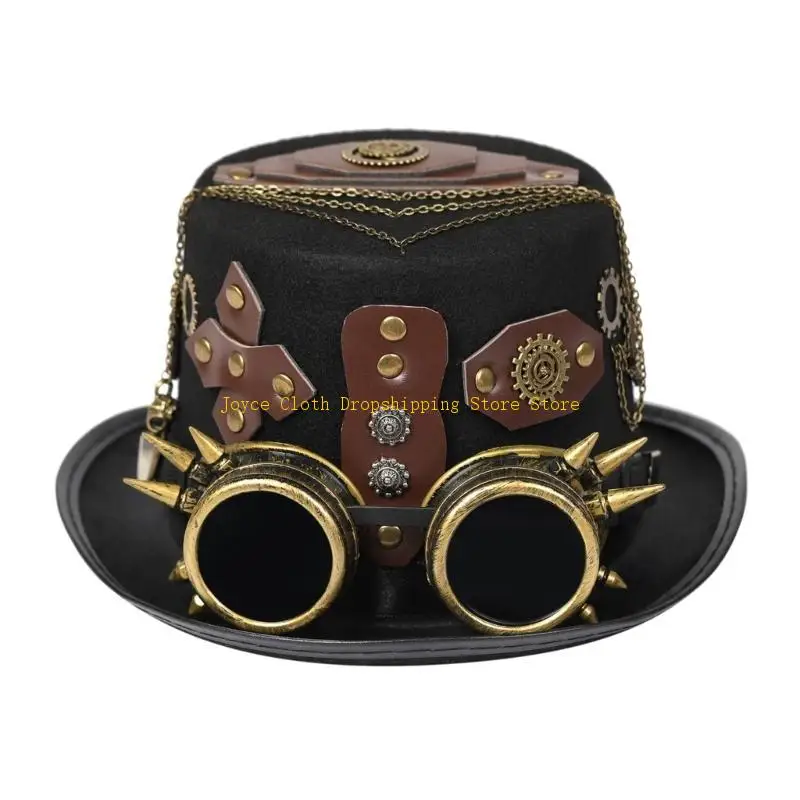 

Punk Top Hat Elegant Flat Hat Billycock Cosplay Halloween for Unisex Vintage Bowlers Hat Victorian Industrial Age 10CD