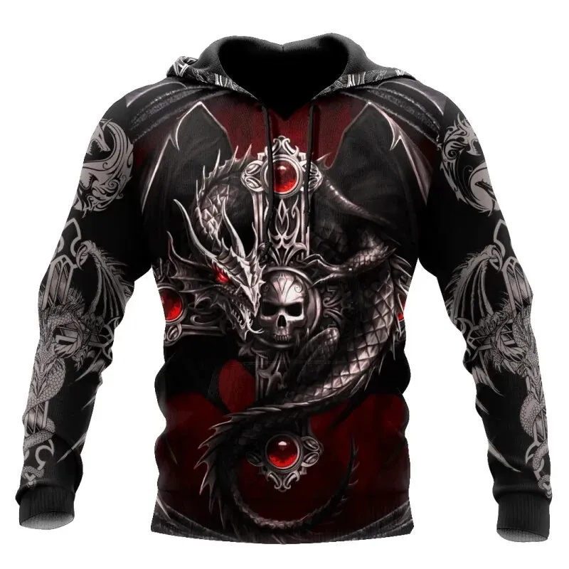 2023 New Men's autumn Hoodie Sweatshirt 3D Printing Skull Pattern Hoodie Fashion Daily Casual Sweatshirt Pocket Hooded Pullover