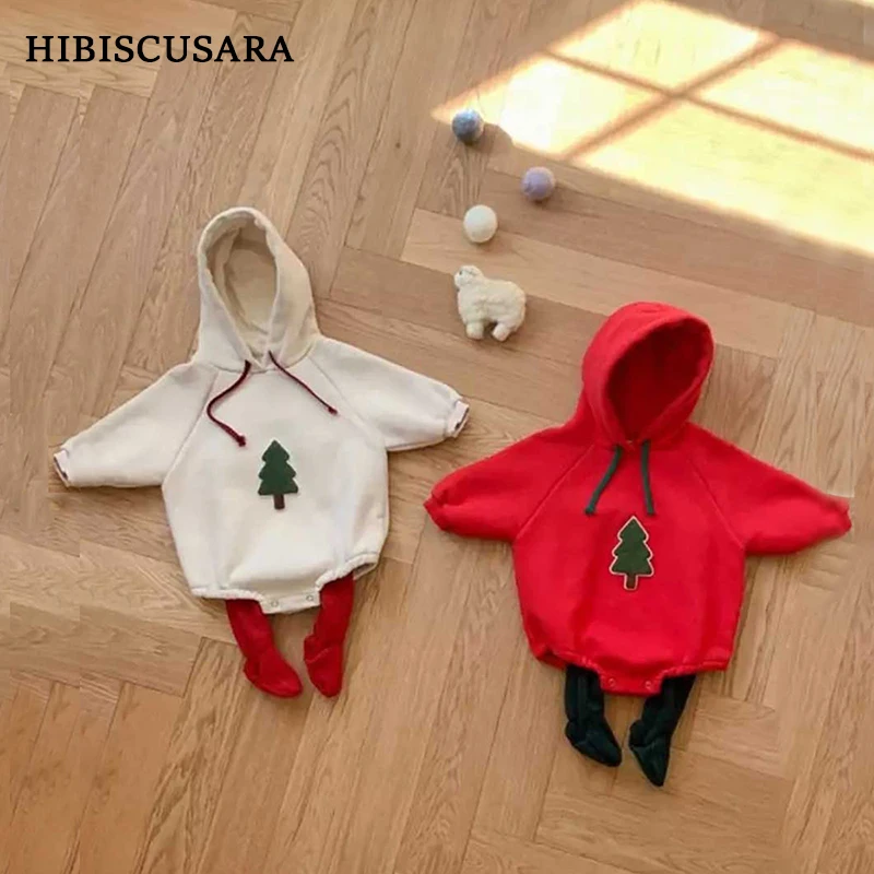 

Baby Boys Girls Christmas Sweatshirt Hoodies Xmas Tree Embroidery Toddler Romper Jumpsuit Infant New Year Clothing