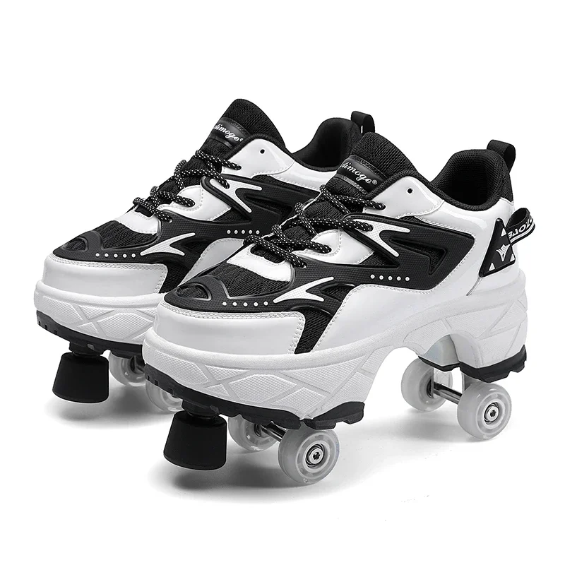 Roller Shoes Deformation Parkour Shoes Four Wheels Running Shoes Roller Skates slow down Men Women Unisex Runaway Skates