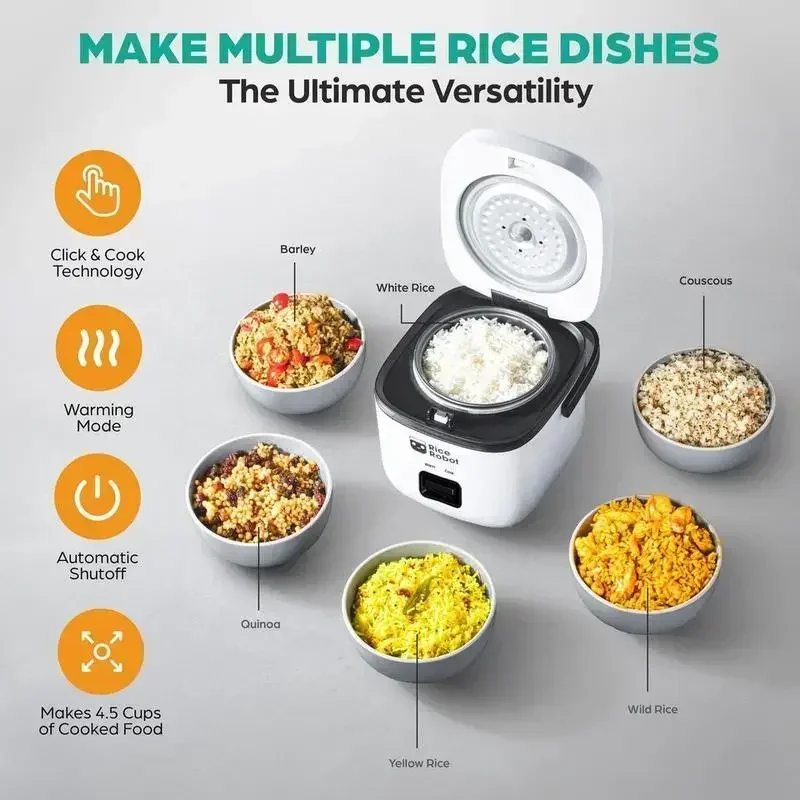 Rice Robot All in One Personal Rice Cooker, PFAS-free, Nonstick. 1.2 Quart, with Steamer Tray, Measuring Cups, Recipe Book