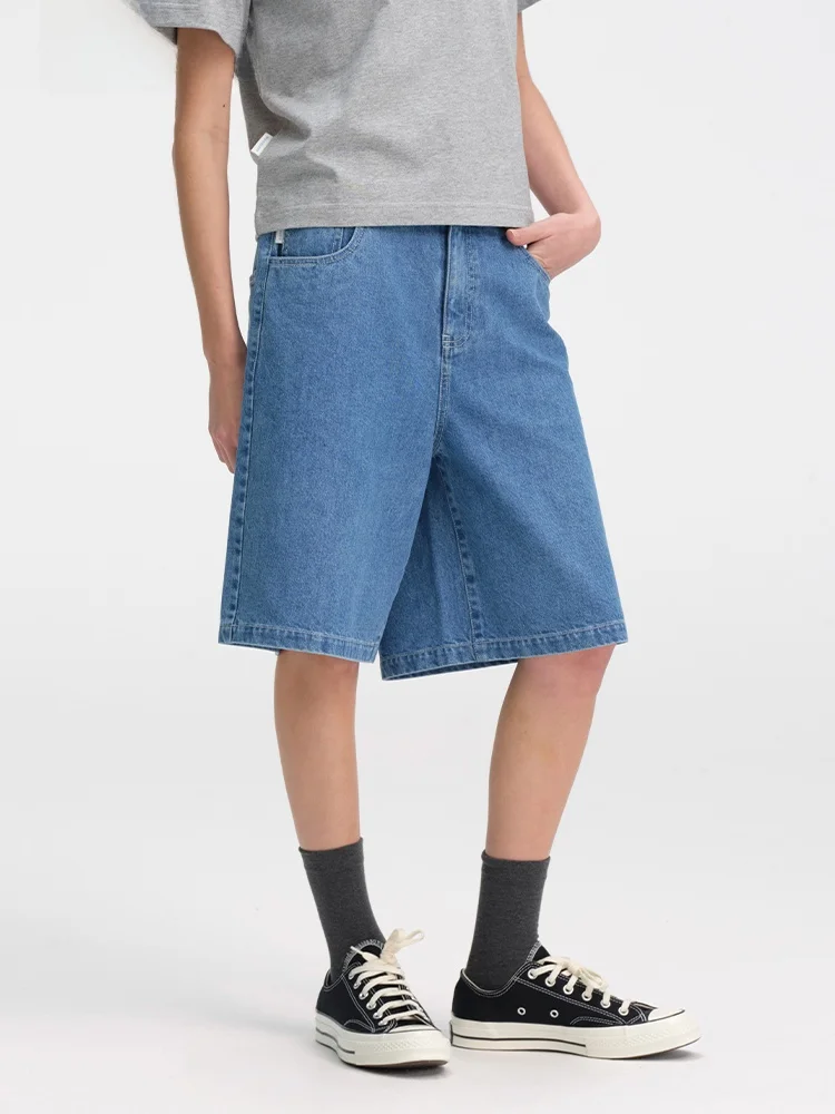 

Джинсовые шорты SAFEROOM летние, светло-голубые, свободного кроя, универсальные, с высокой талией, широкими штанинами, на молнии, повседневные, длиной до колена