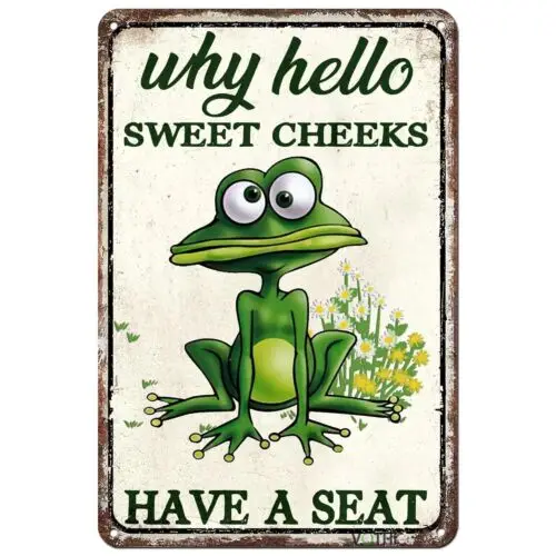 VOTHI Vintage Metal Signs Funny Frog,Why Hello Sweet Cheeks Have A Seat,Frog ...