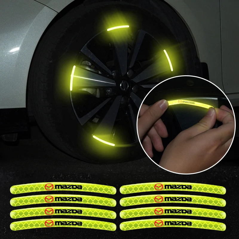 

Car Wheel Fluorescent Sticker Hub Sticker Reflective Warning For Mazda 2 3 6 5 Axela Atenza CX 5 CX3 323 Emblems Accessories